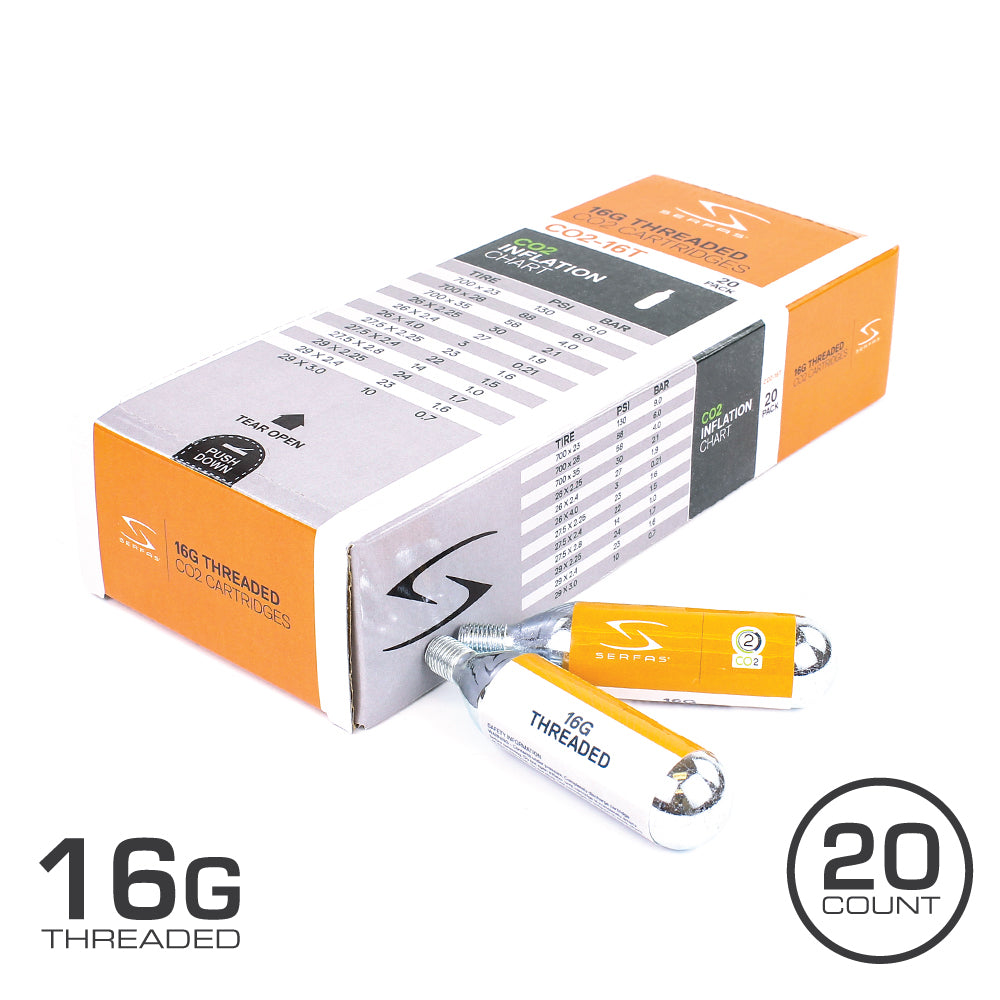 Serfas 16G CO2 CYLINDERS THREADED **Box of 20