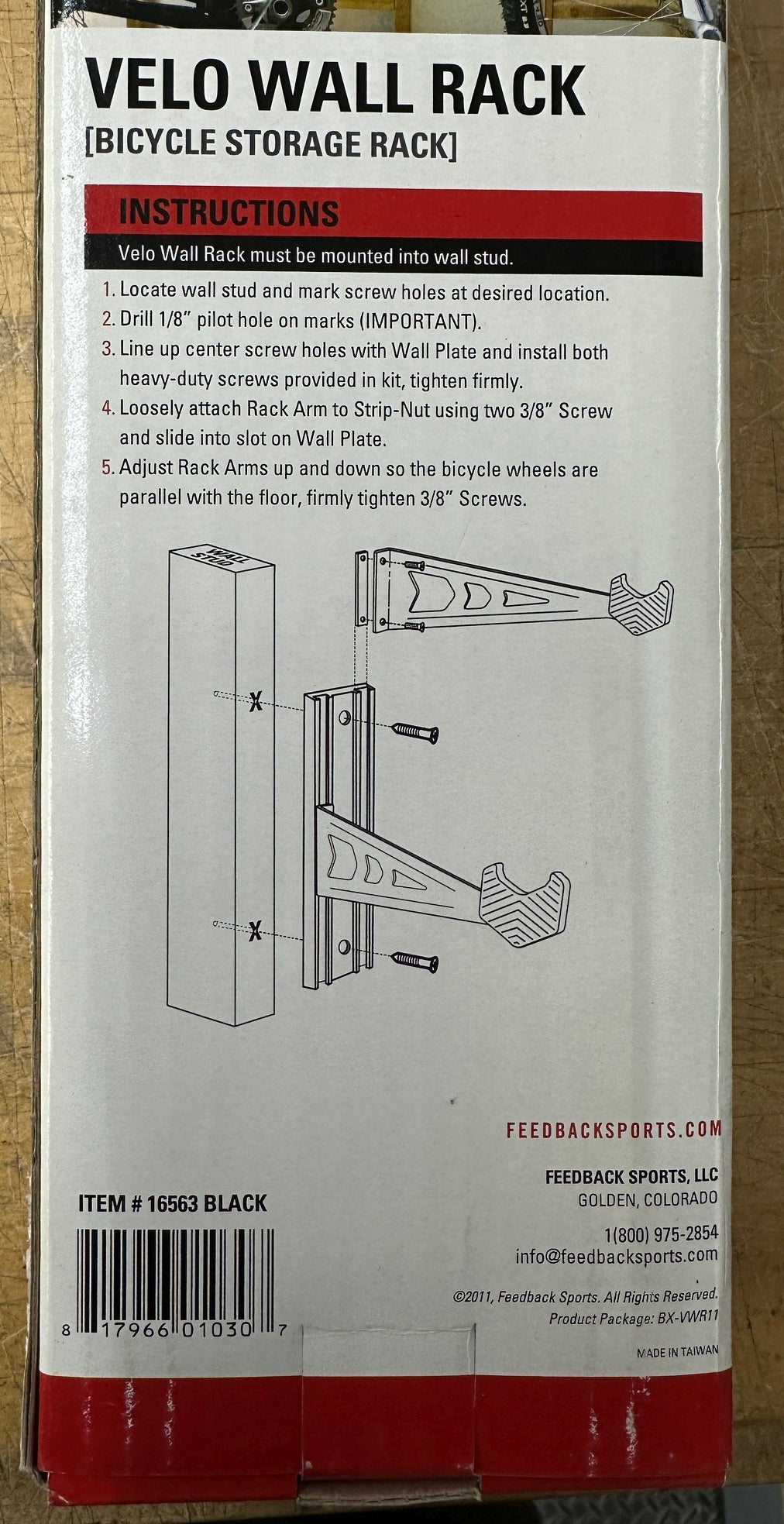 Feedback Sports Wall Rack Display Stand - 1-Bike, Wall Mounted, Black