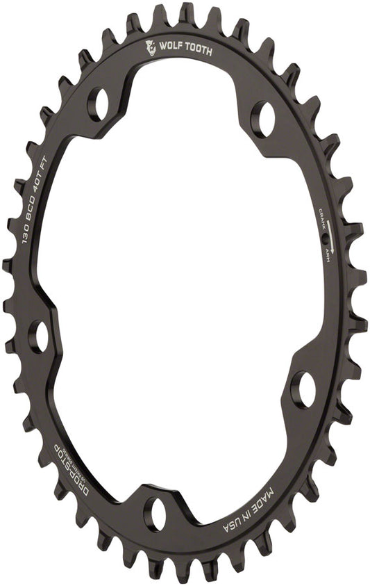 Wolf Tooth 130 BCD Road and Cyclocross Chainring - 38t, 130 BCD, 5-Bolt, Drop-Stop, 10/11/12-Speed Eagle and Flattop Compatible, Black