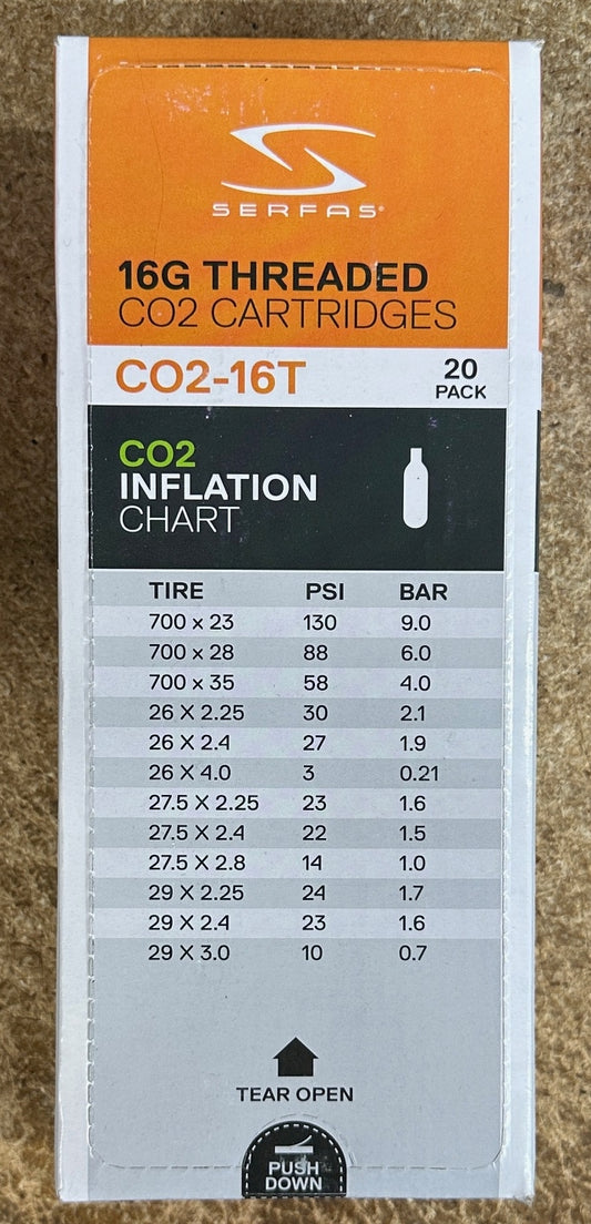Serfas 16G CO2 CYLINDERS THREADED **Box of 20