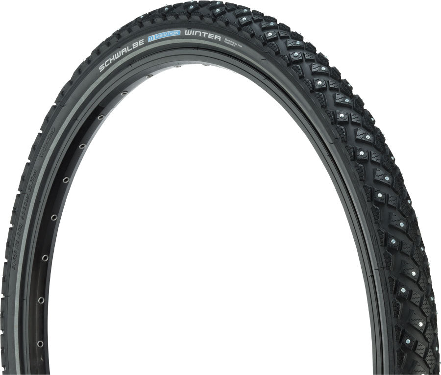 Schwalbe Marathon Winter Plus Tire: 26 x 2.00", Wire Bead, Performance Line, Winter Compound, SmartGuard, TwinSkin, 200 Steel Studs, Black/R