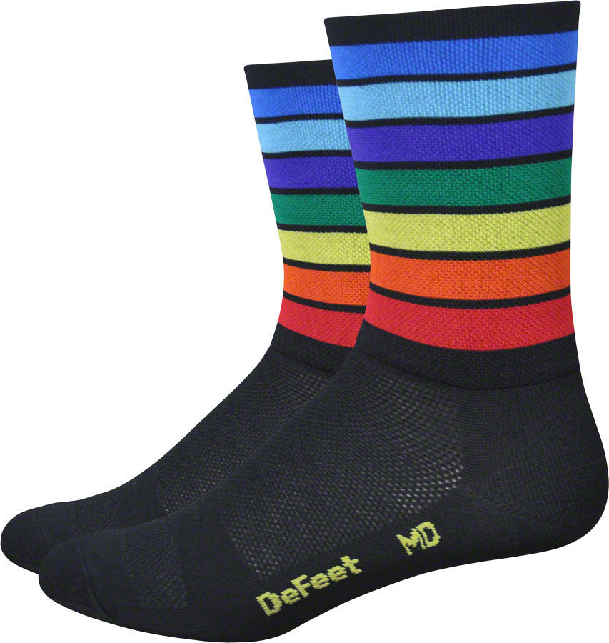 DeFeet Aireator 5" Champion of the World Sock: Black/Rainbow Stripes SM