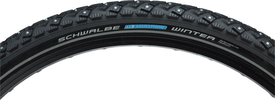 Schwalbe Marathon Winter Plus Tire: 26 x 2.00", Wire Bead, Performance Line, Winter Compound, SmartGuard, TwinSkin, 200 Steel Studs, Black/R